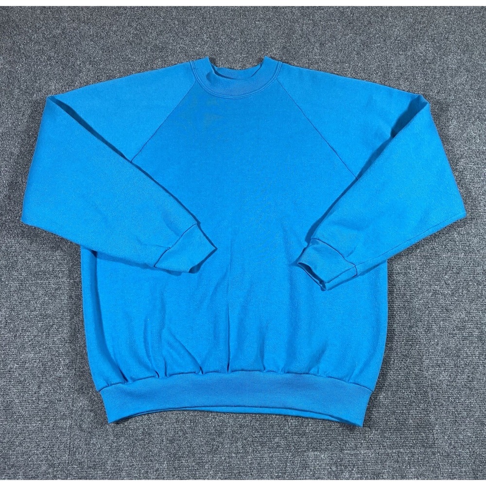 Vintage Fruit of the Loom Sweatshirt Womens XL Blue Blank Crewneck Made in USA
